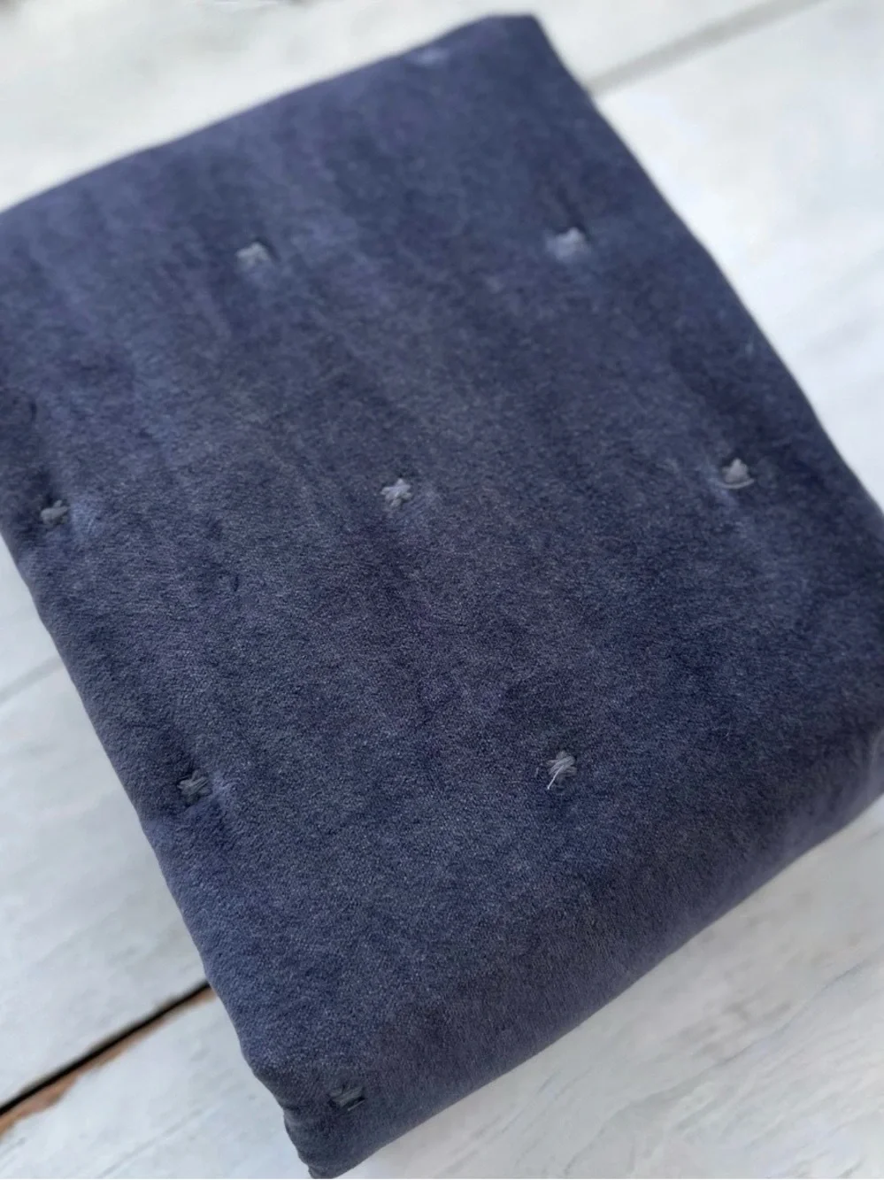 1 NEW Pottery Barn Velvet Tufted Quilted KING Pillow SHAM Dark Blue Raw Edge
